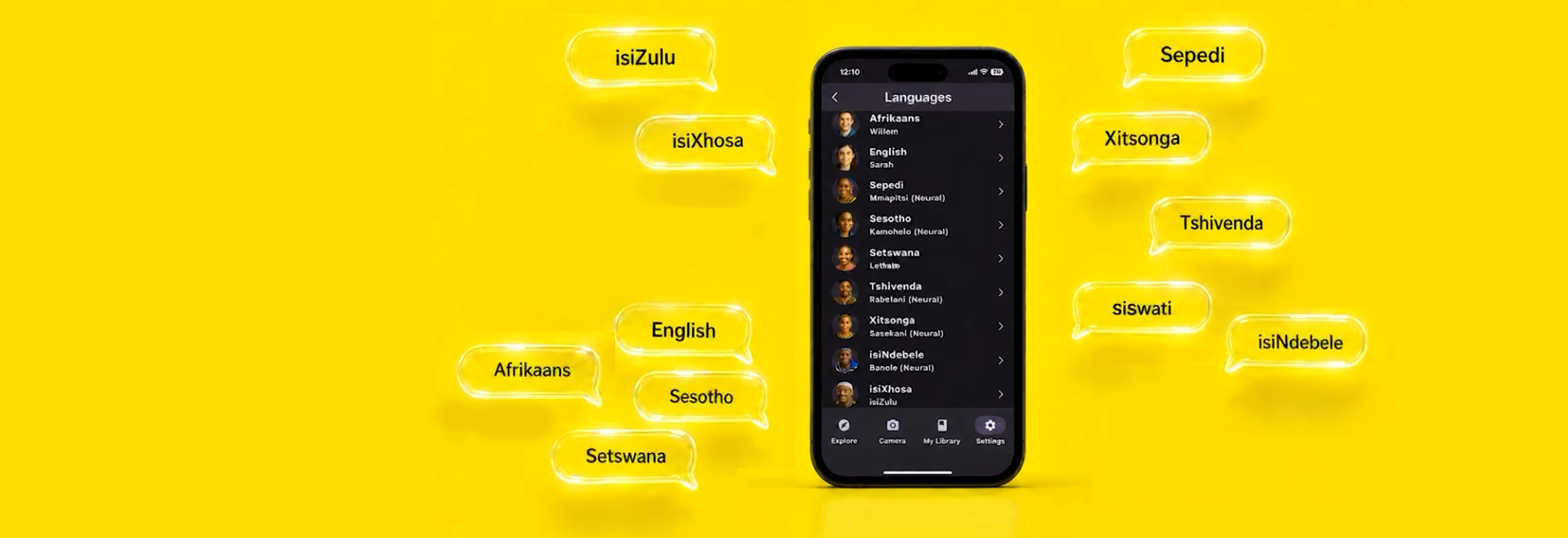 Image of the Umsizi Reader app open to language selection