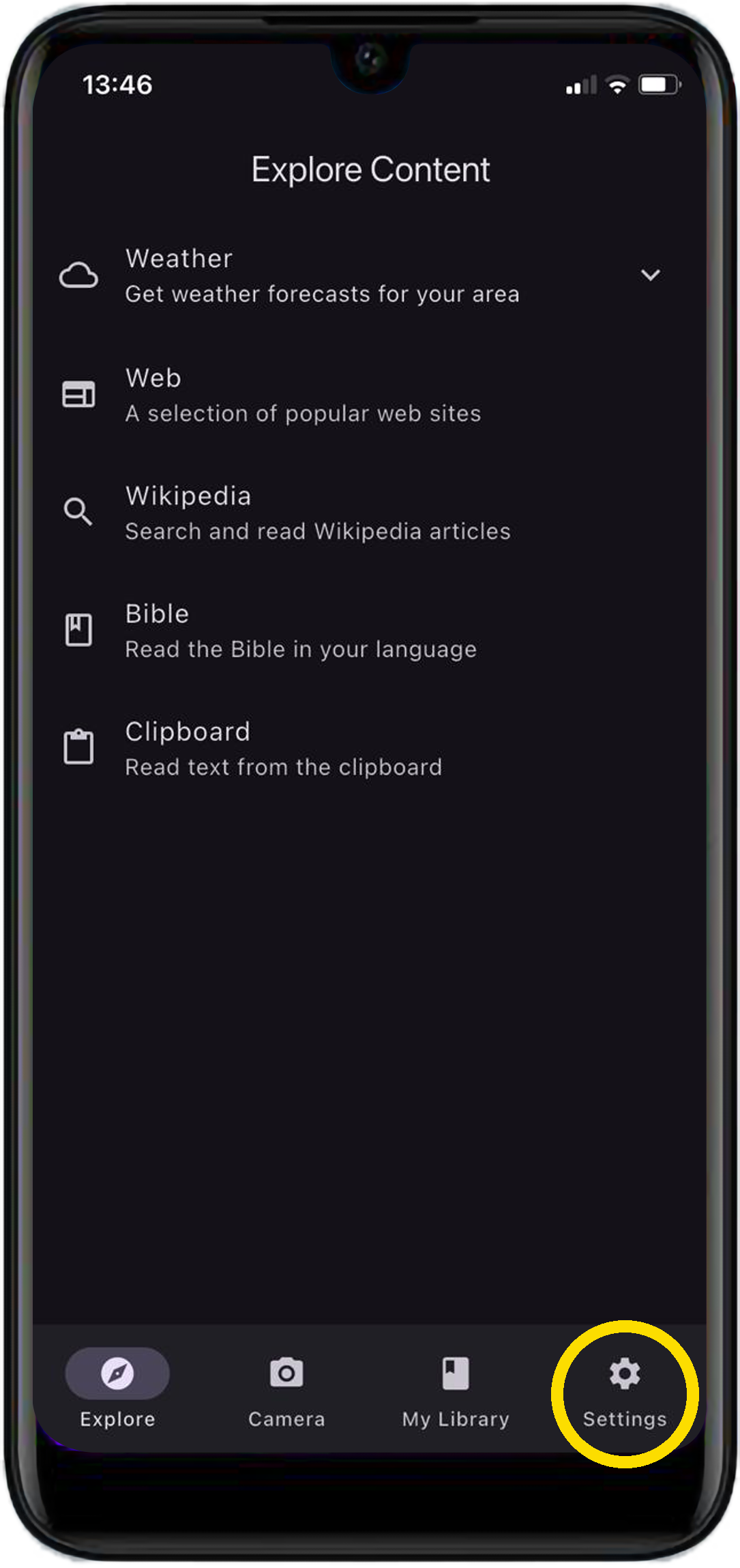 Umsizi Reader Explore Content screen.